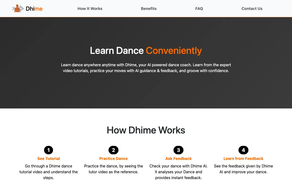 Dhime homepage screenshot