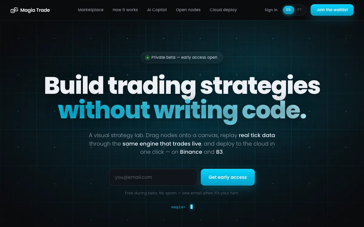 Magia Trade homepage screenshot