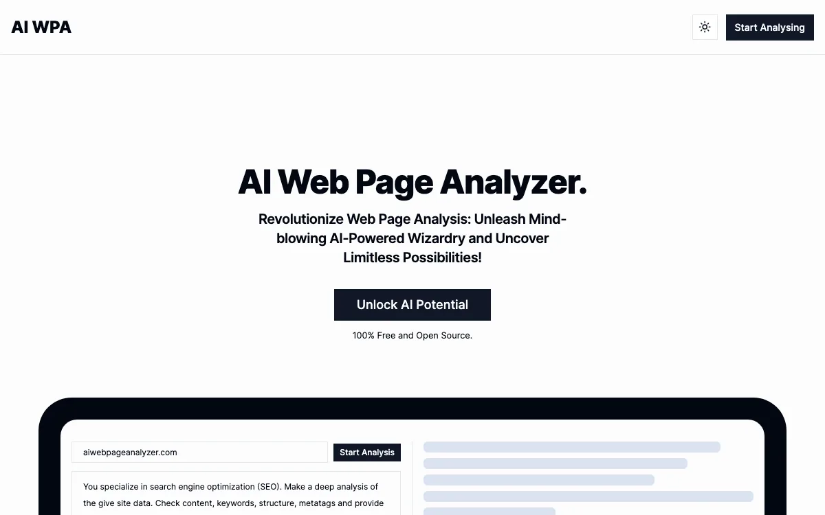 AI Web Page Analyzer homepage screenshot