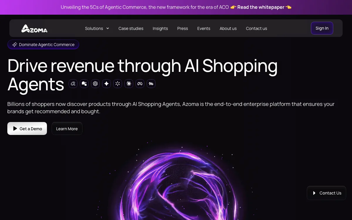 Azoma homepage screenshot