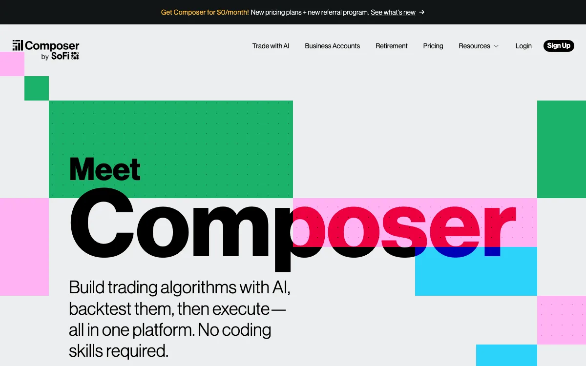 Composer Trade homepage screenshot