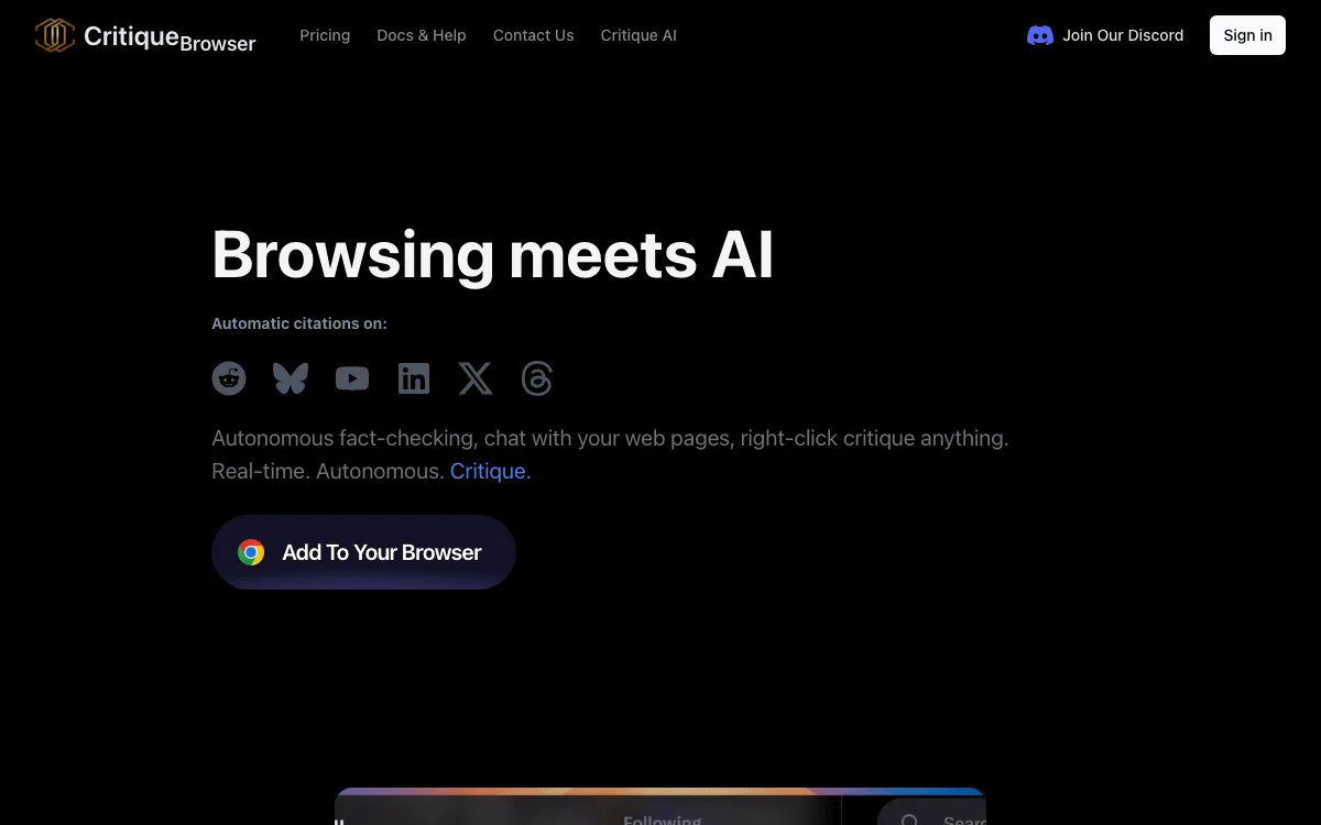 Critique homepage screenshot