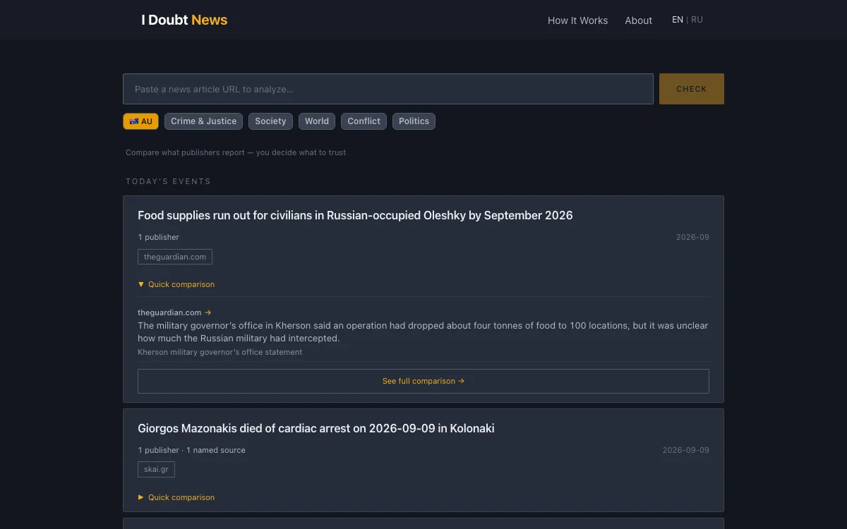 I Doubt News homepage screenshot