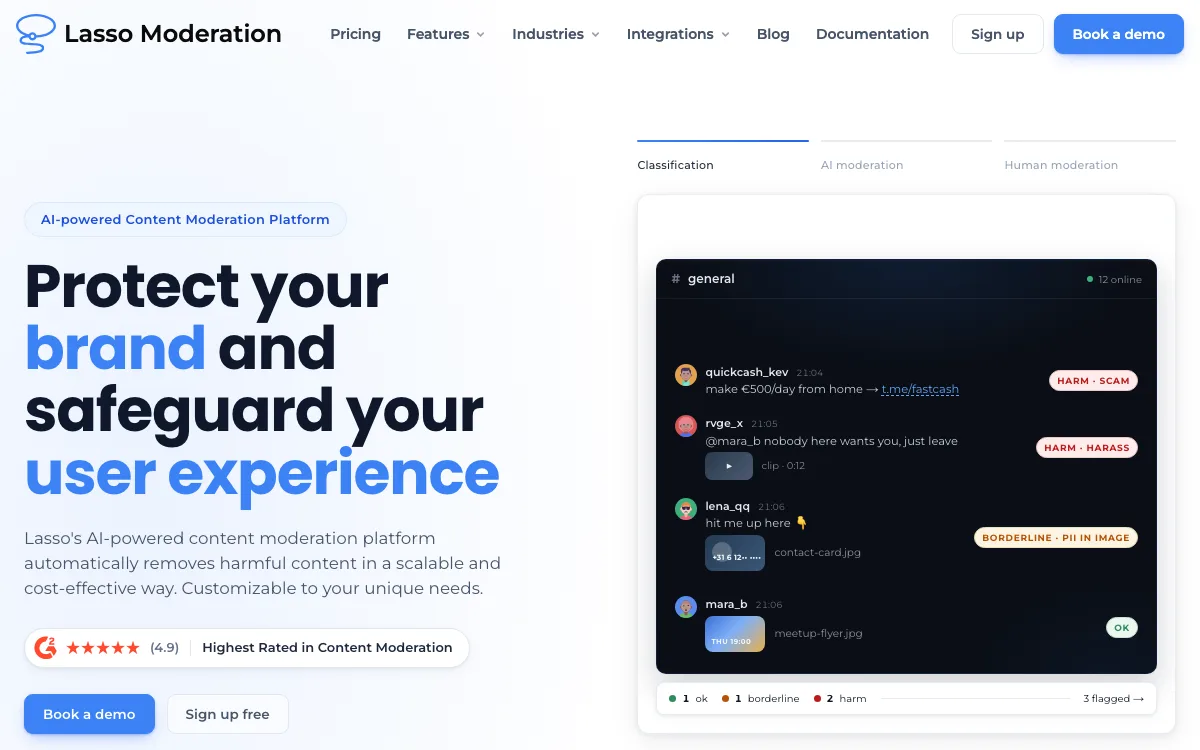 Lasso Moderation homepage screenshot