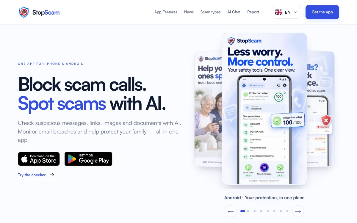 StopScam homepage screenshot