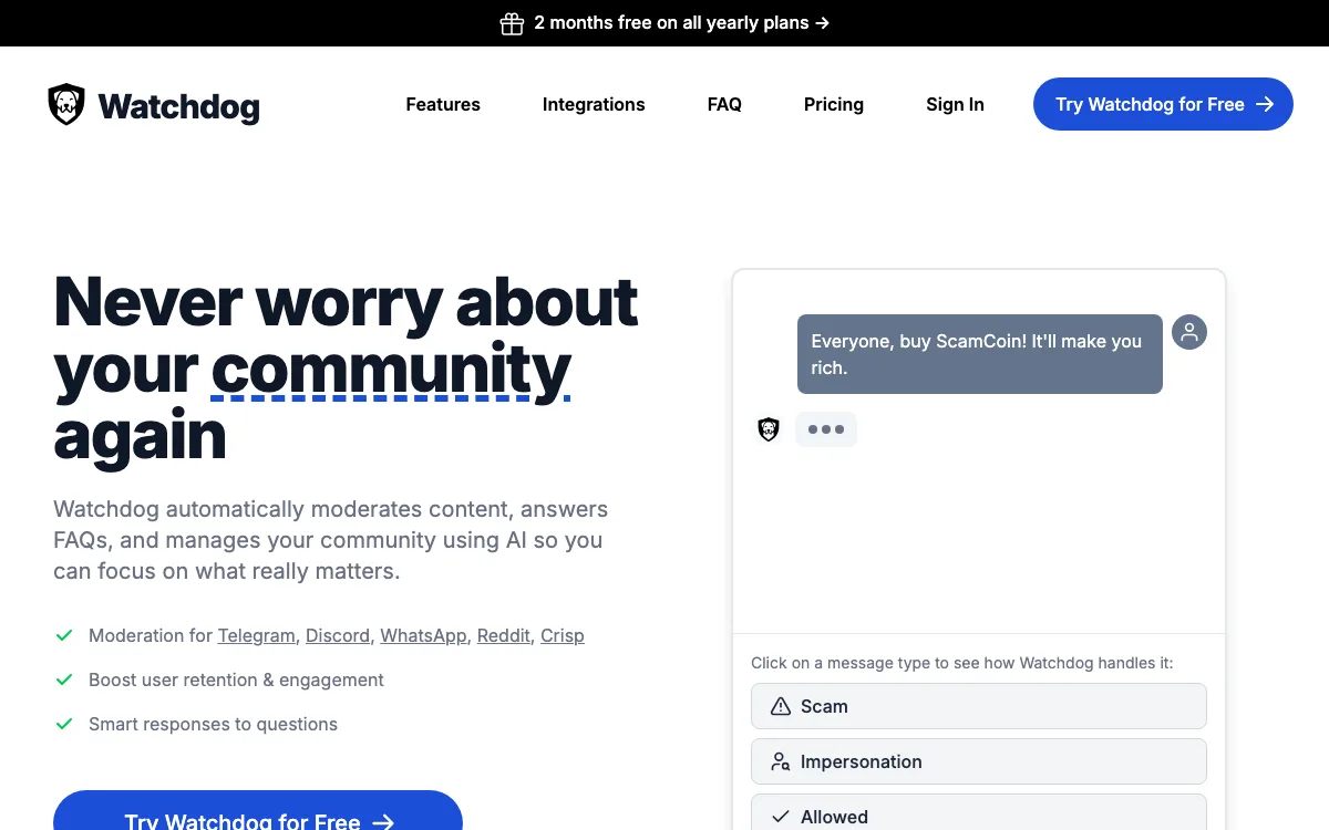 Watchdog - AI Content Moderator homepage screenshot