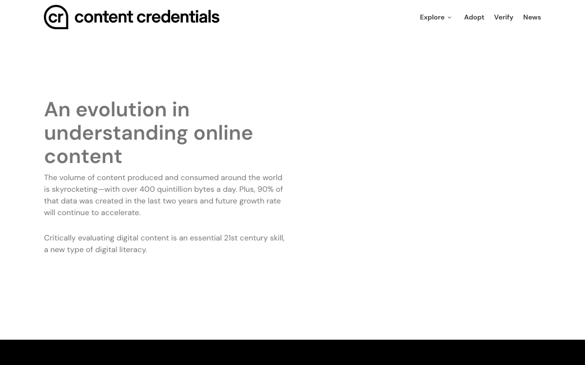 Content Credentials homepage screenshot