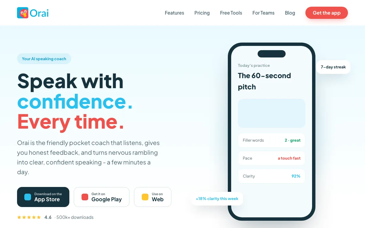 Orai homepage screenshot