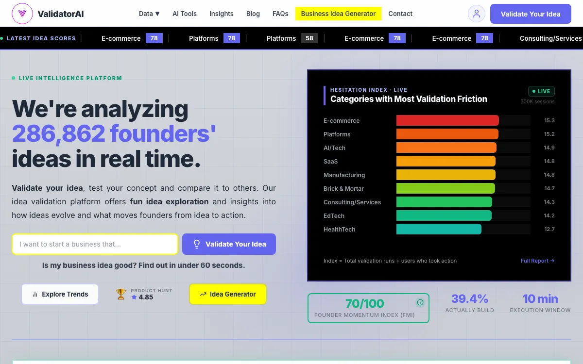 ValidatorAI homepage screenshot