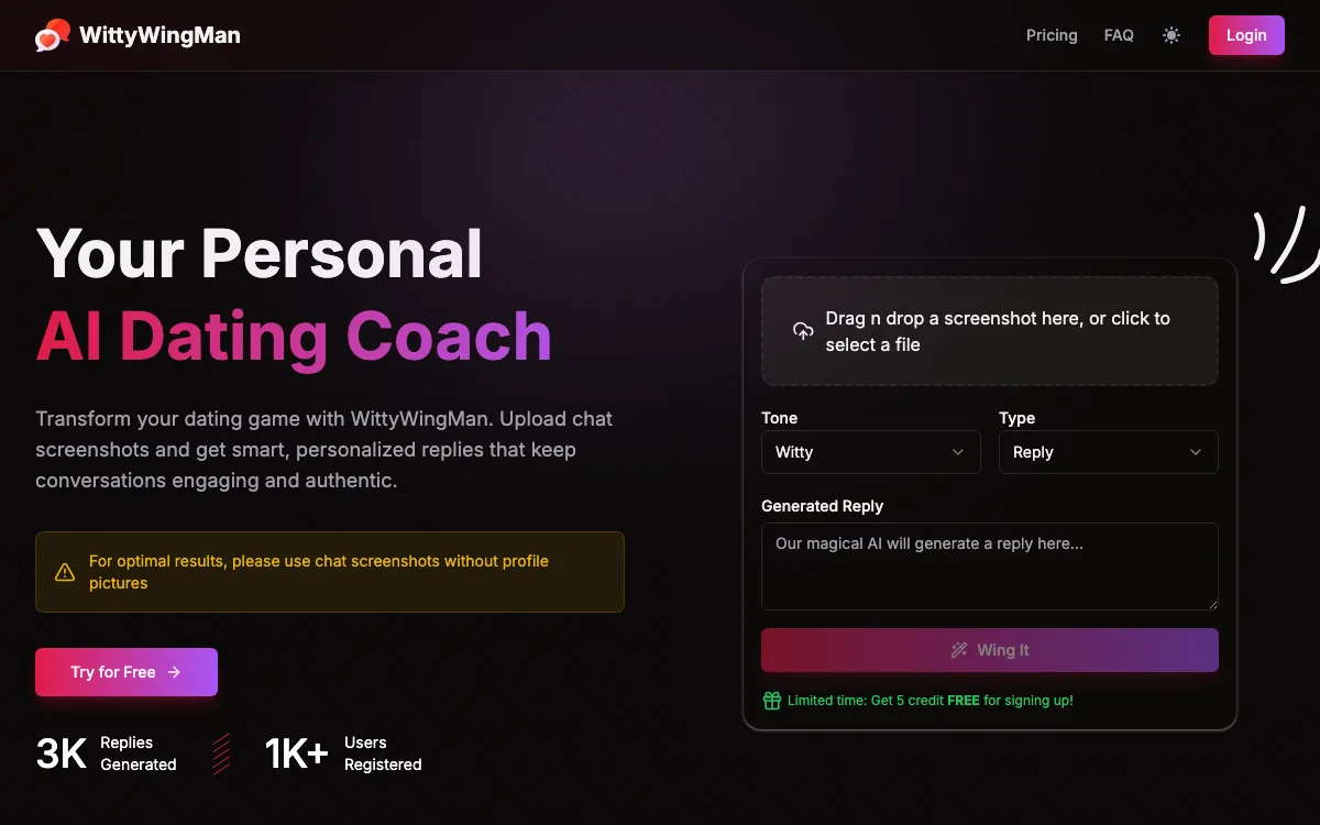 WittyWingMan homepage screenshot