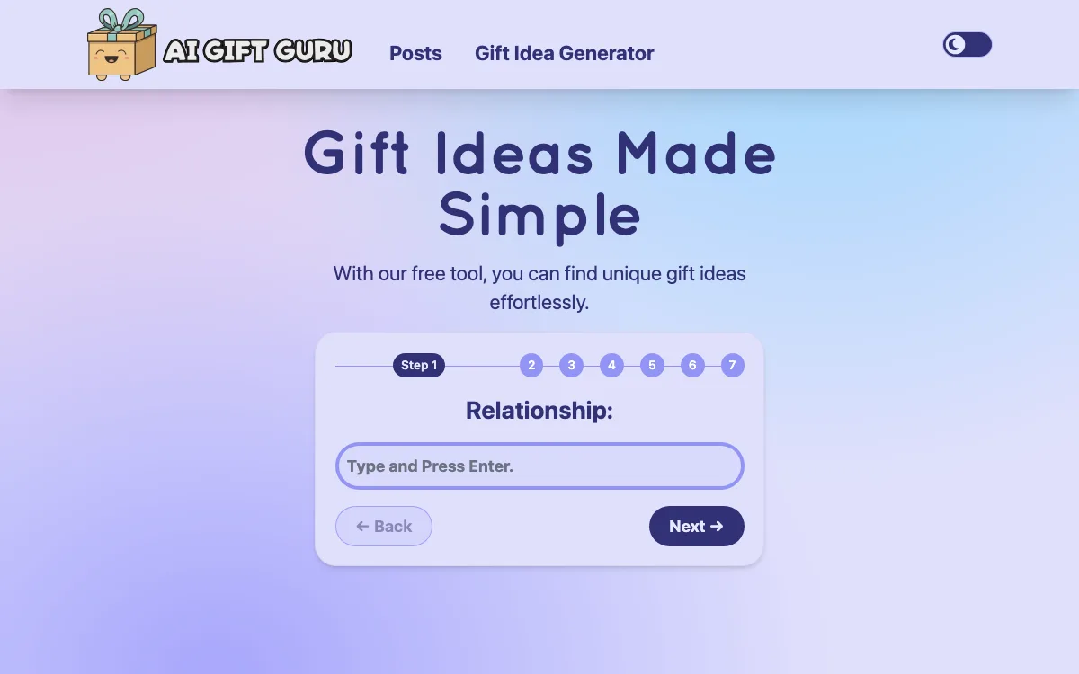 AI Gift Guru homepage screenshot