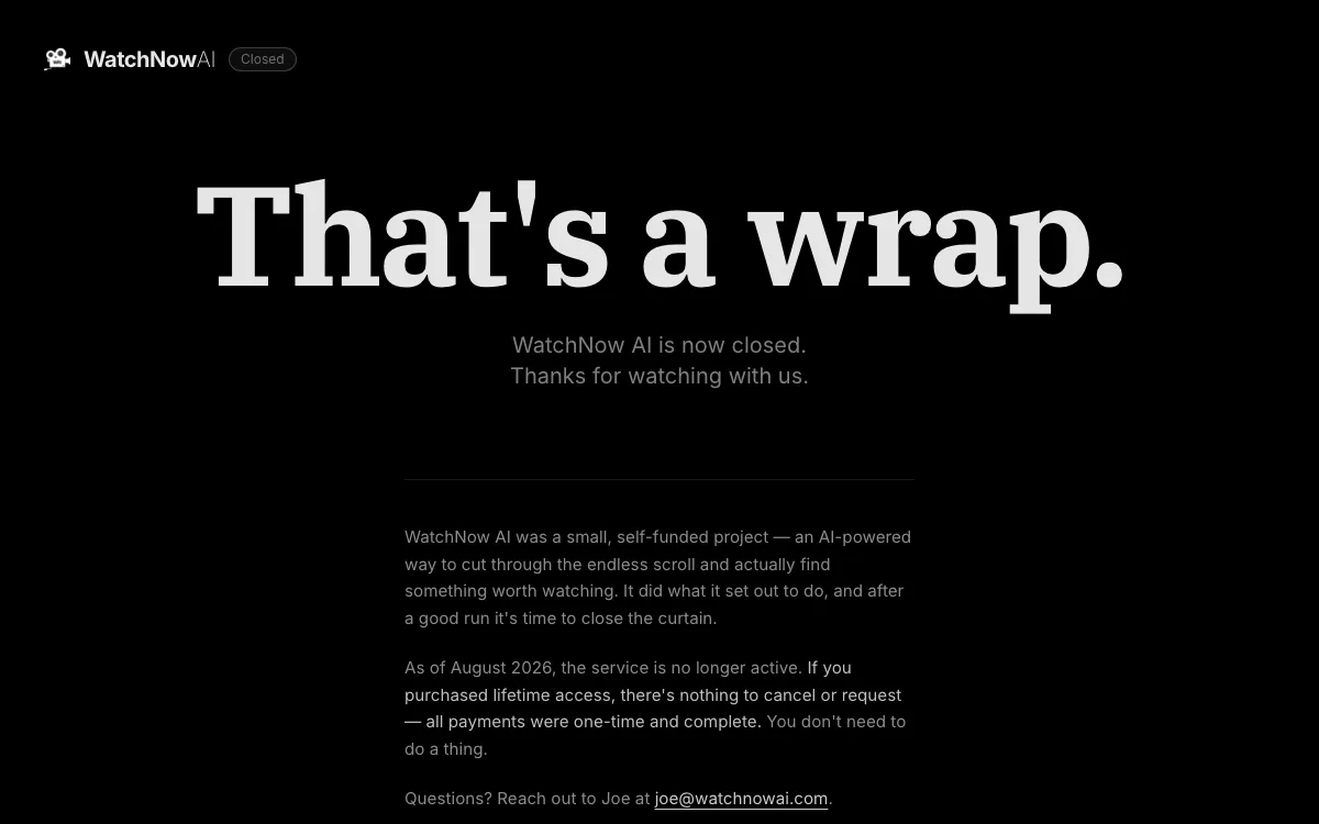 WatchNow homepage screenshot