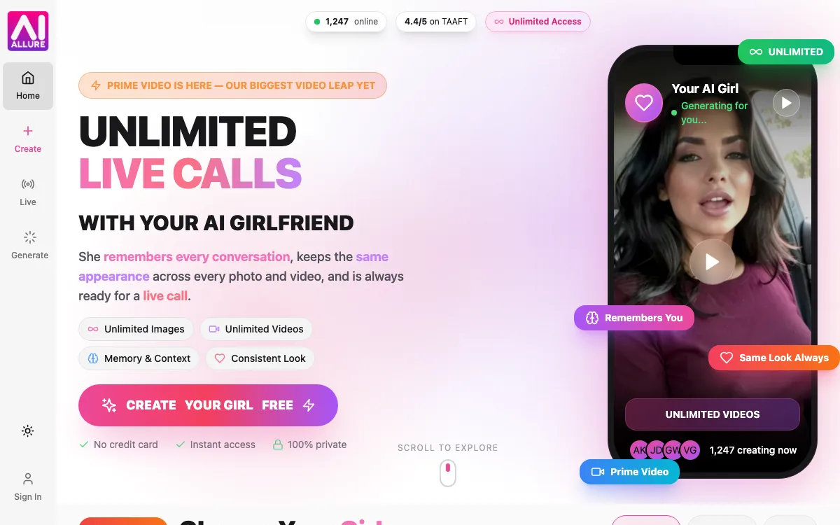 AI Girls by aiAllurev69.0.69.2 homepage screenshot