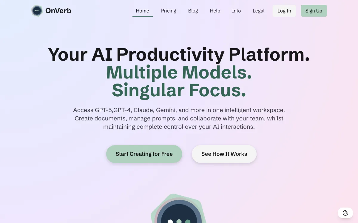 OnVerb homepage screenshot