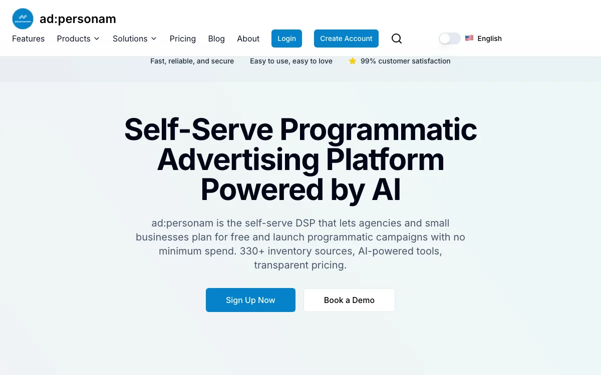 adpersonam Self Serve DSP homepage screenshot