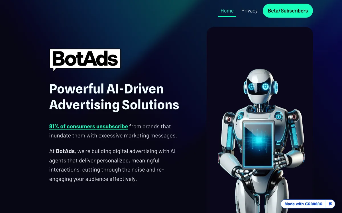 BotAds homepage screenshot