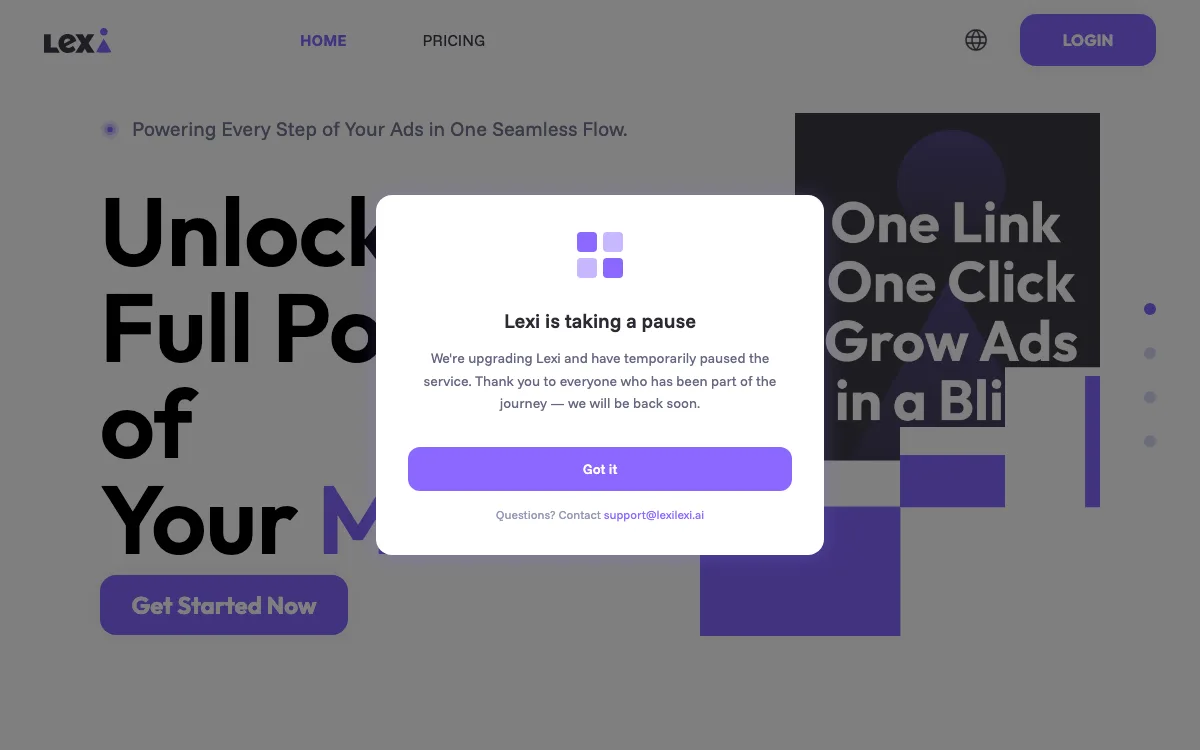 Lexi AI homepage screenshot