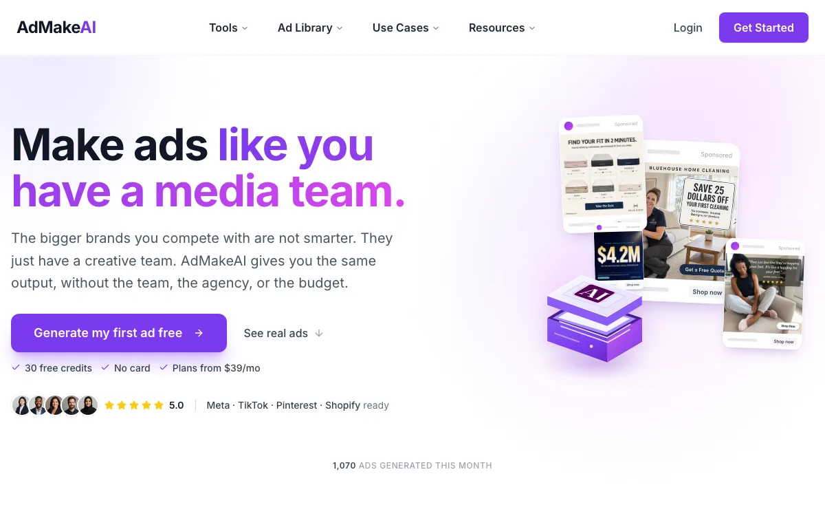 AdMakeAI homepage screenshot