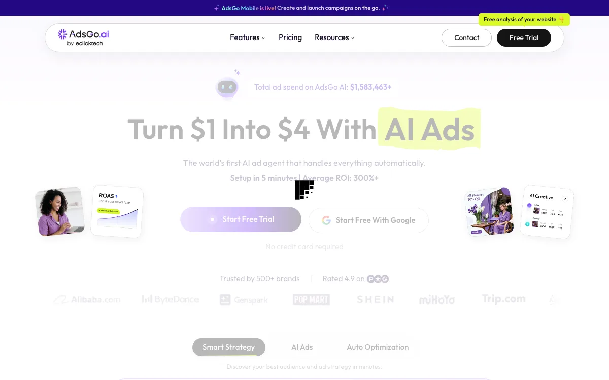 AdsGo AI homepage screenshot