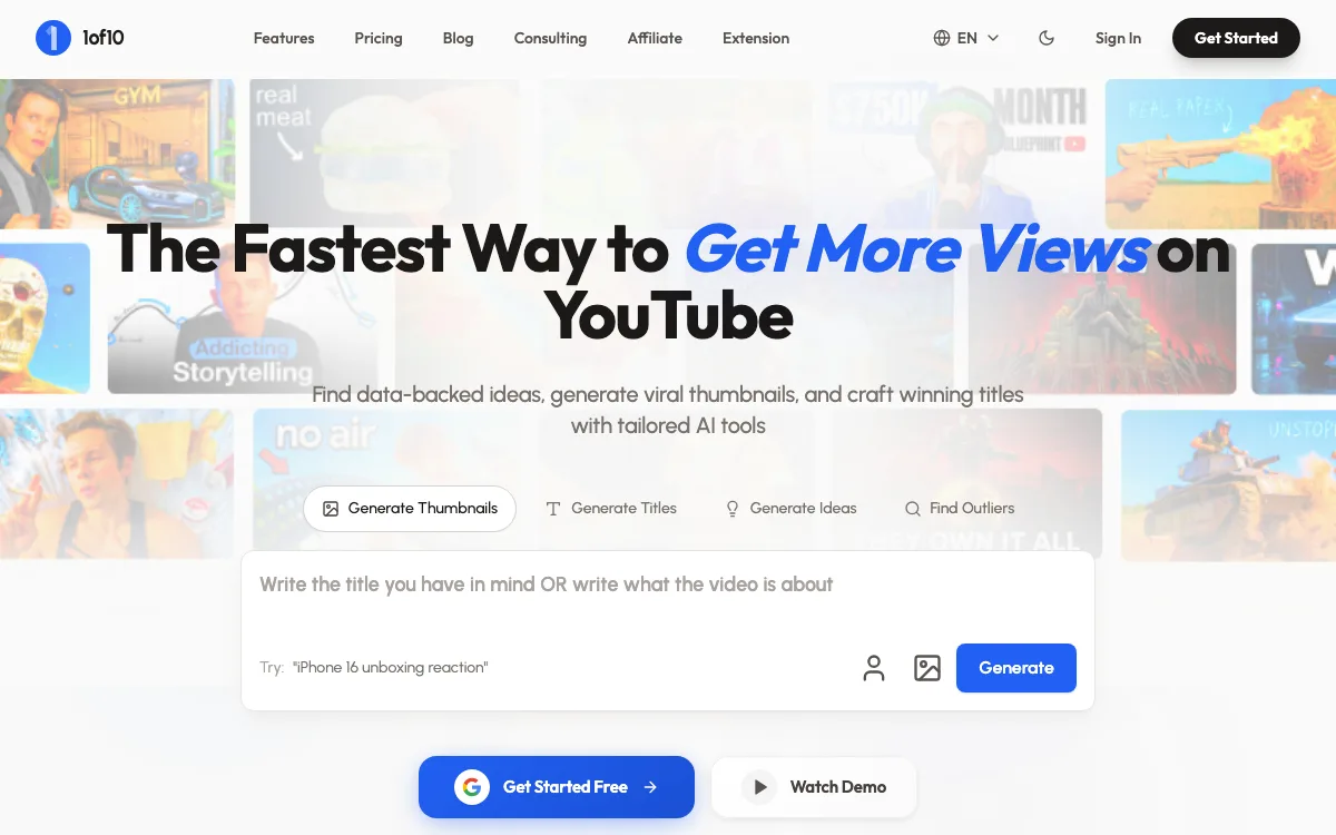 1of10 homepage screenshot