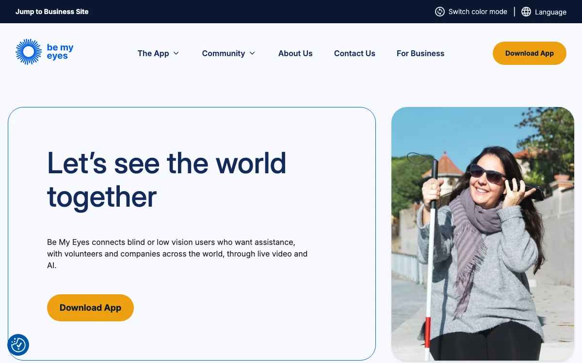 Be My Eyes homepage screenshot