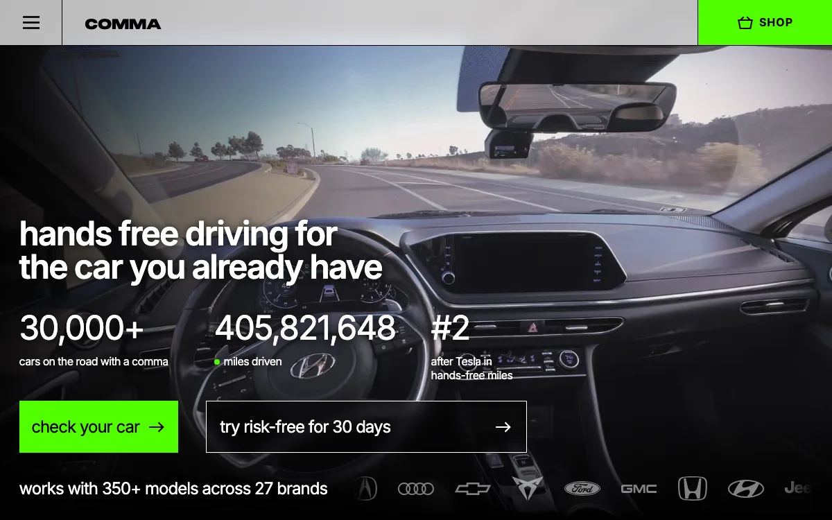 Comma AI homepage screenshot
