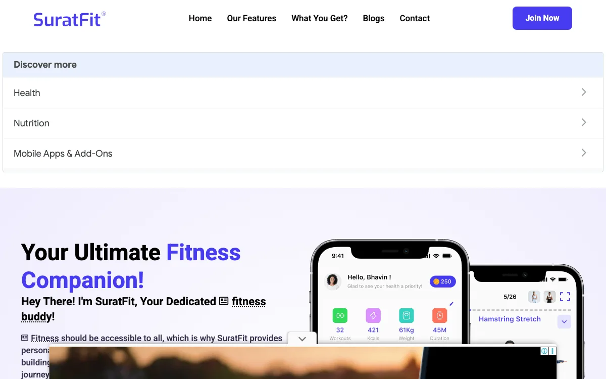 SuratFit homepage screenshot
