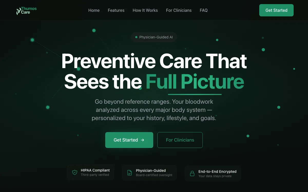 Thumos Care homepage screenshot