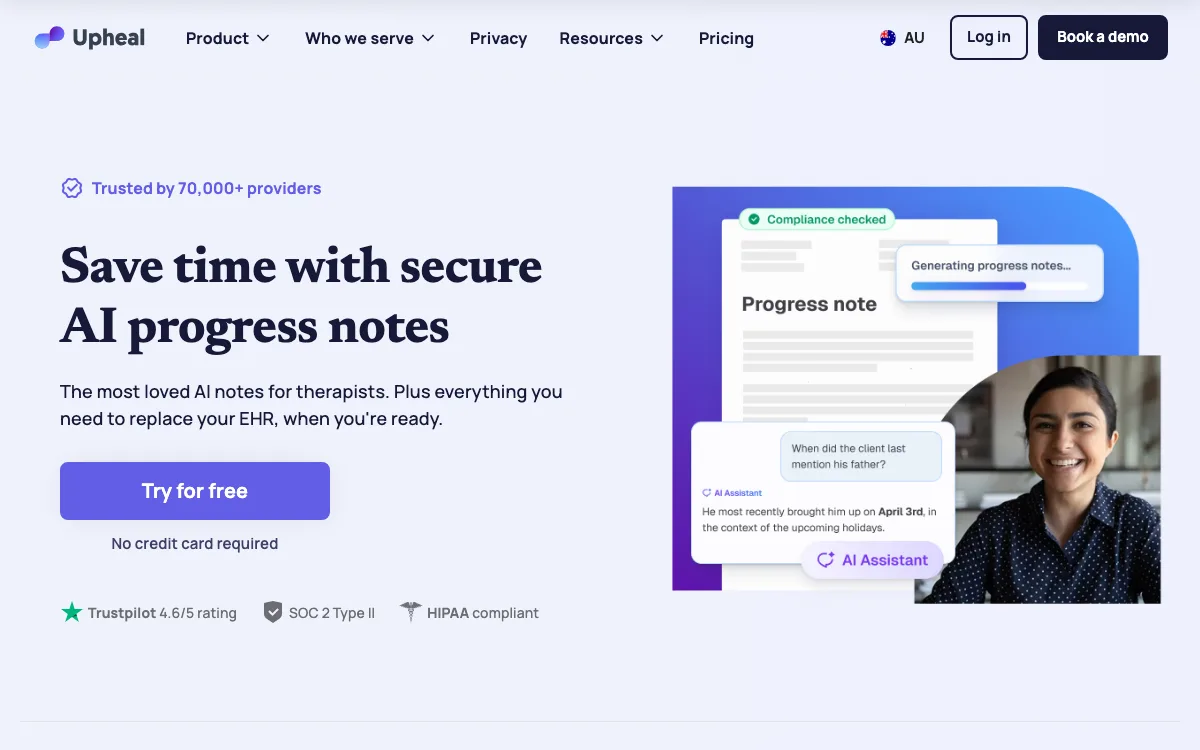 Upheal homepage screenshot