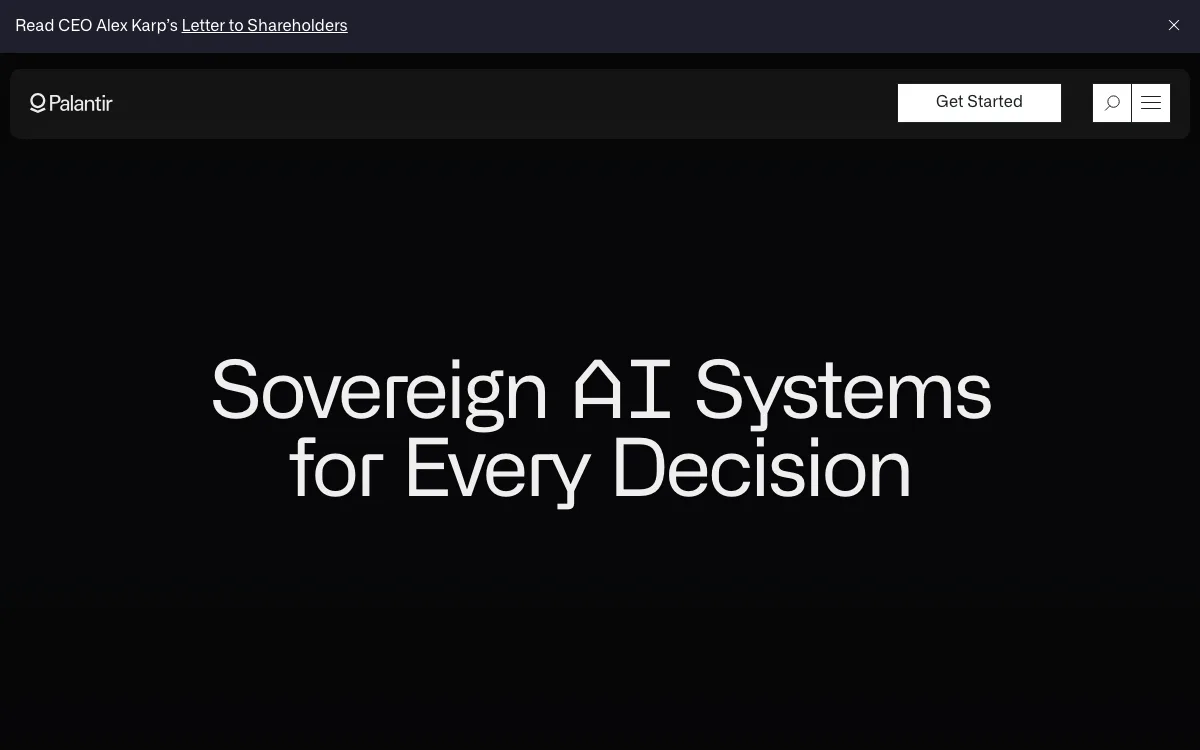 Palantir homepage screenshot