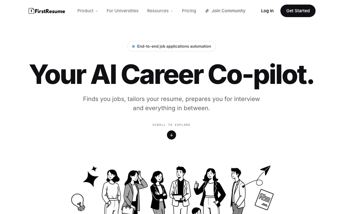 FirstResume homepage screenshot
