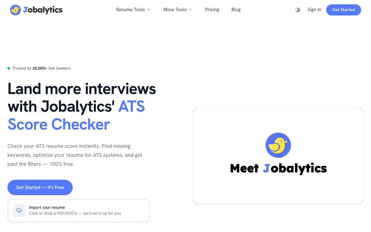 Jobalytics homepage screenshot
