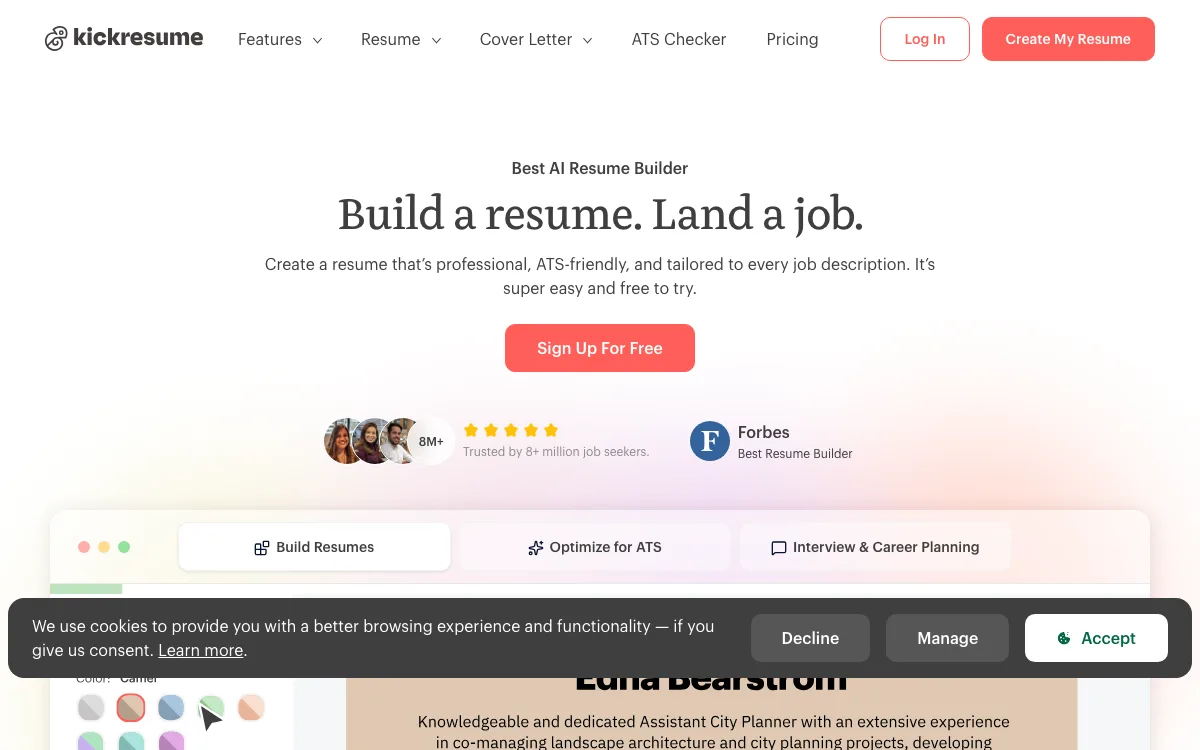 Kickresume homepage screenshot