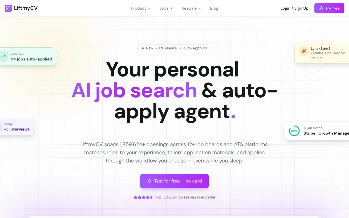 LiftmyCV homepage screenshot