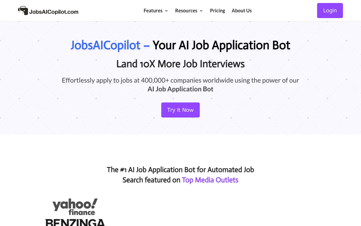 JobsAICopilot homepage screenshot