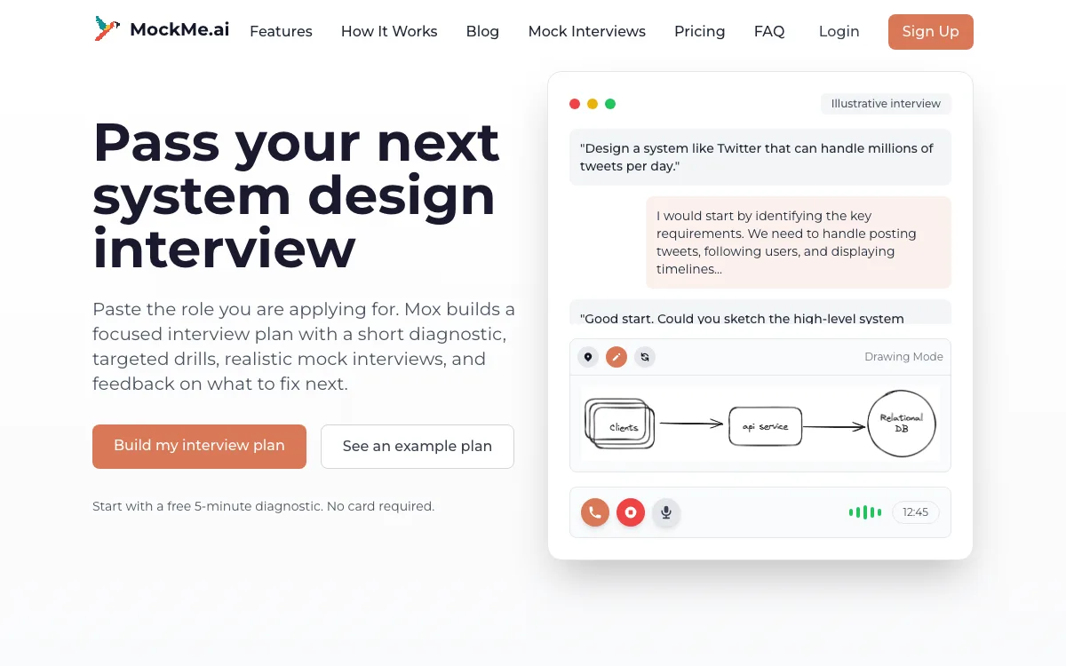 MockMe.ai homepage screenshot