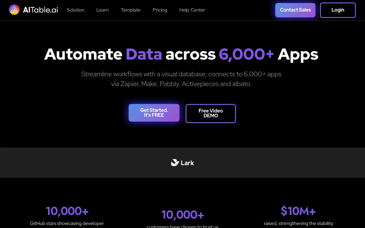 AITable.ai homepage screenshot