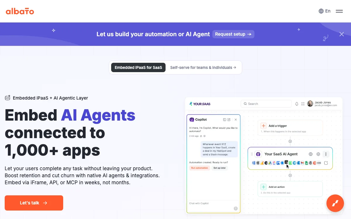 Albato 3.0 homepage screenshot