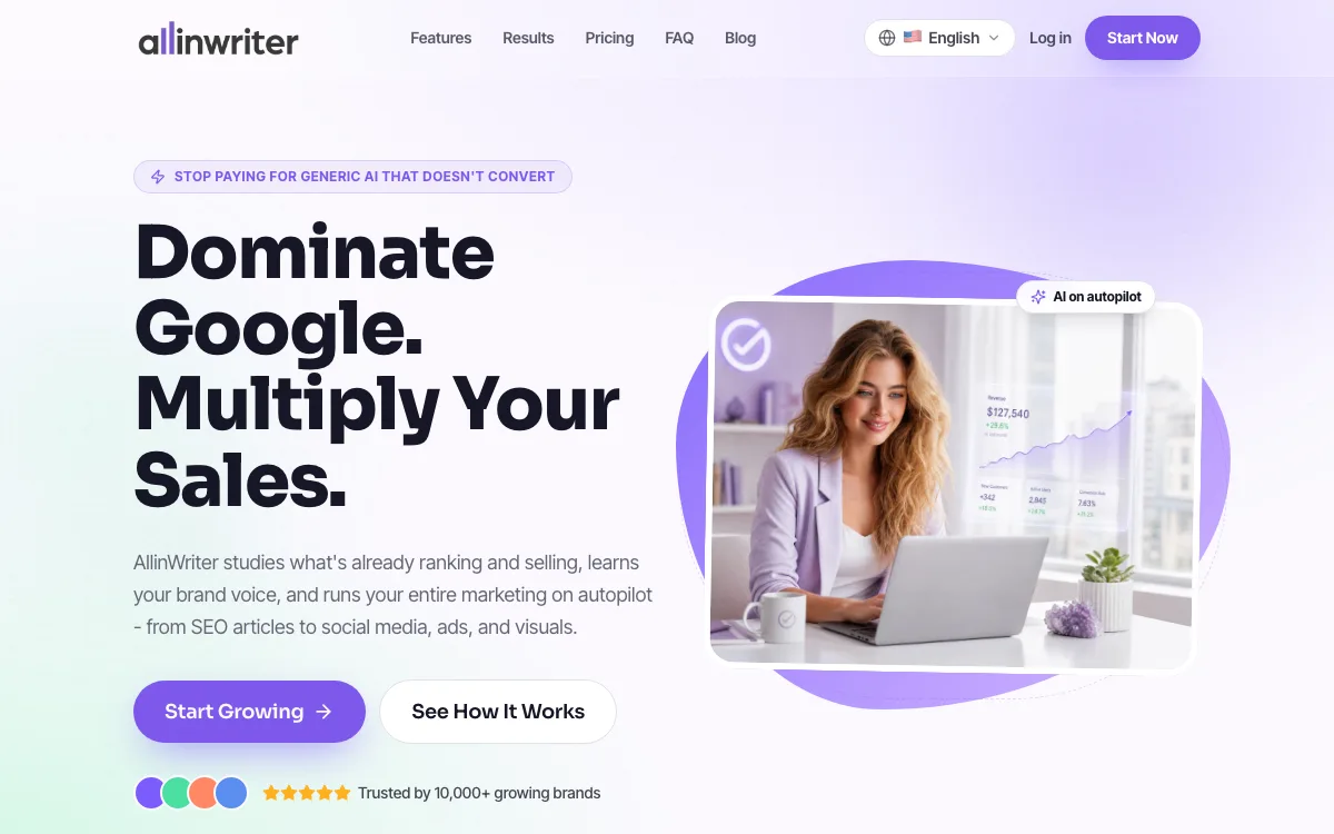 AllinWriter homepage screenshot