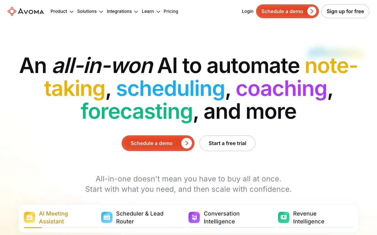Avoma homepage screenshot