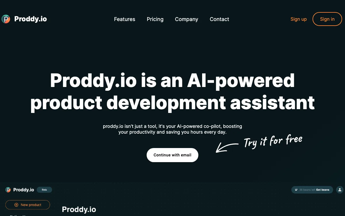 Proddy homepage screenshot