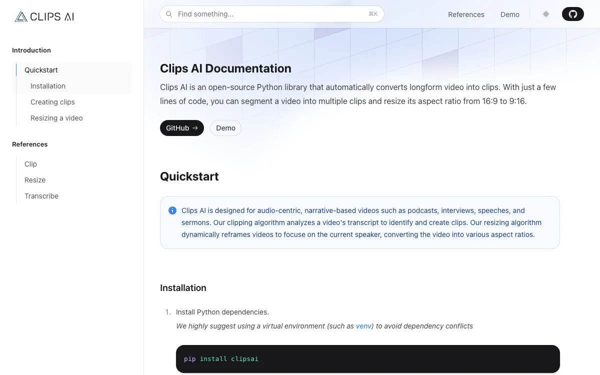 Clips AI homepage screenshot