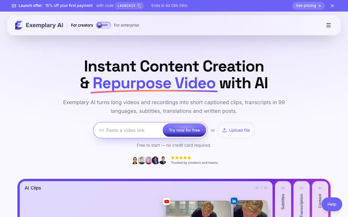 Exemplary AI homepage screenshot