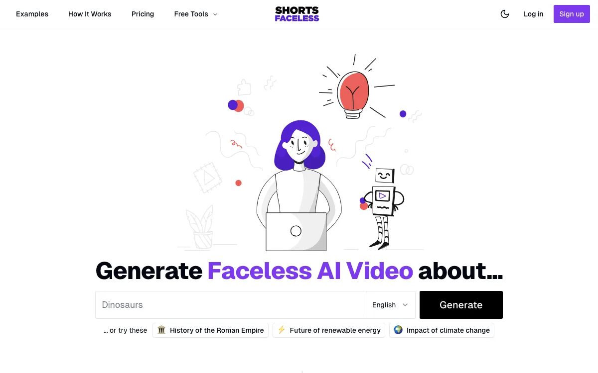 Shorts Faceless homepage screenshot
