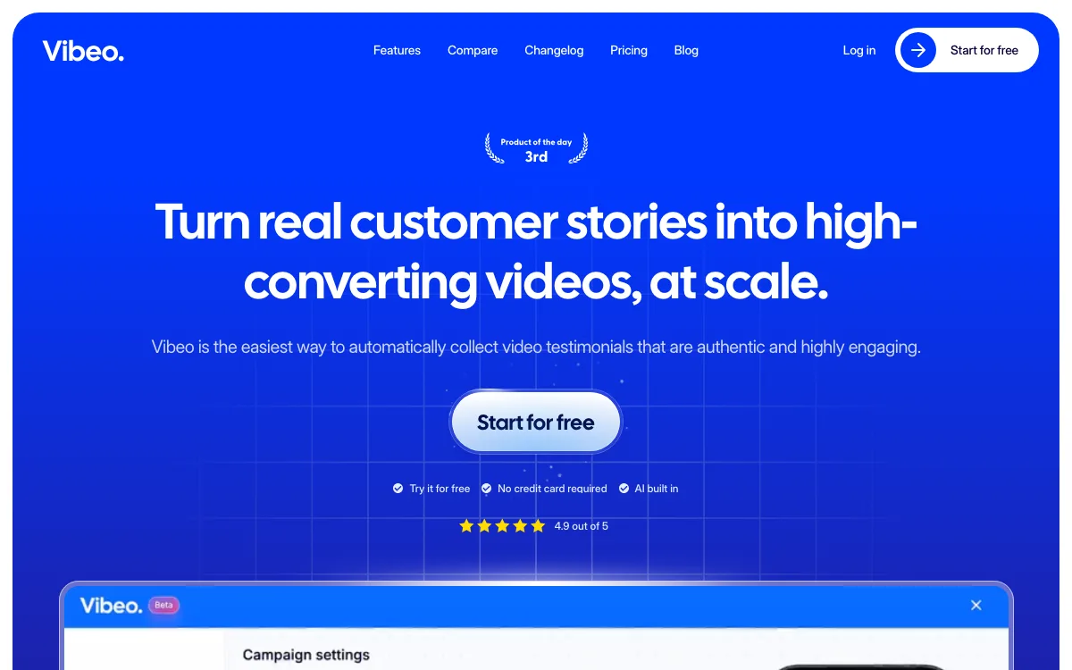Vibeo homepage screenshot