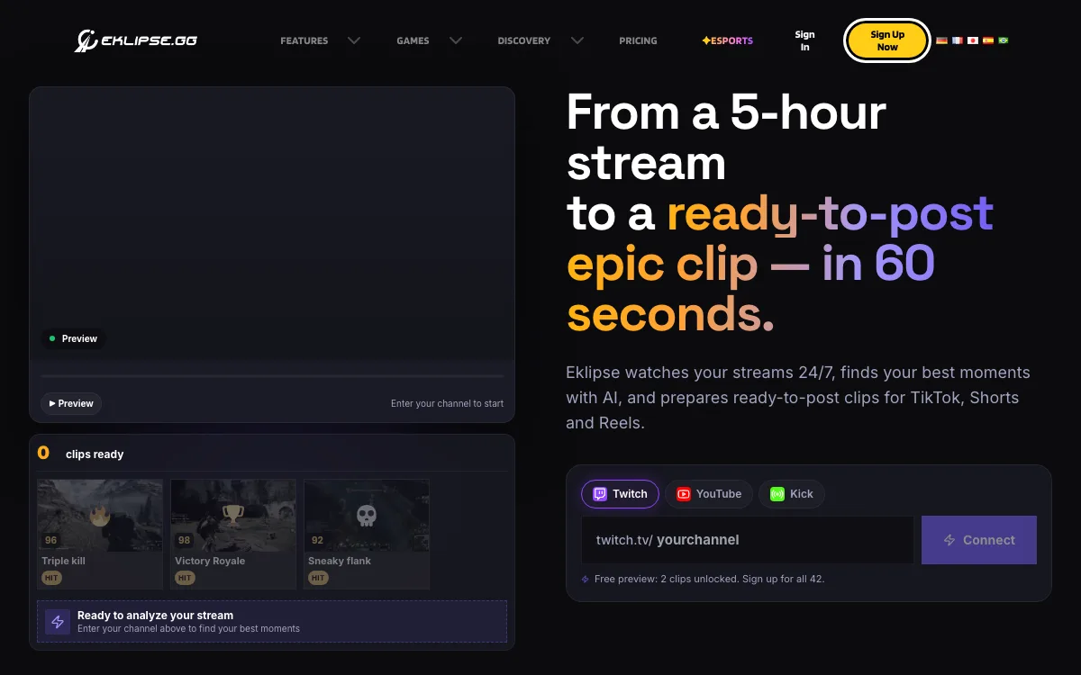 Eklipse homepage screenshot