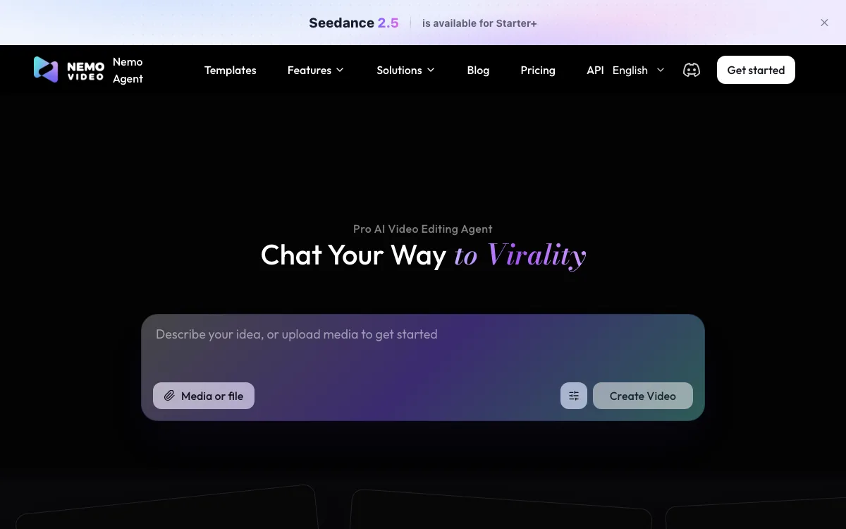 Nemovideo homepage screenshot