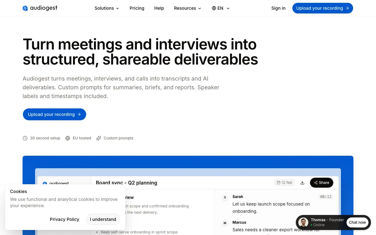 Audiogest.app homepage screenshot