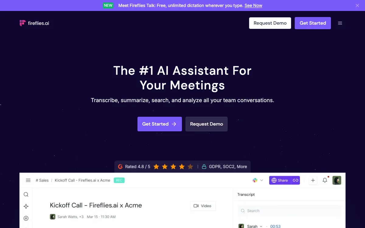 Fireflies AI homepage screenshot
