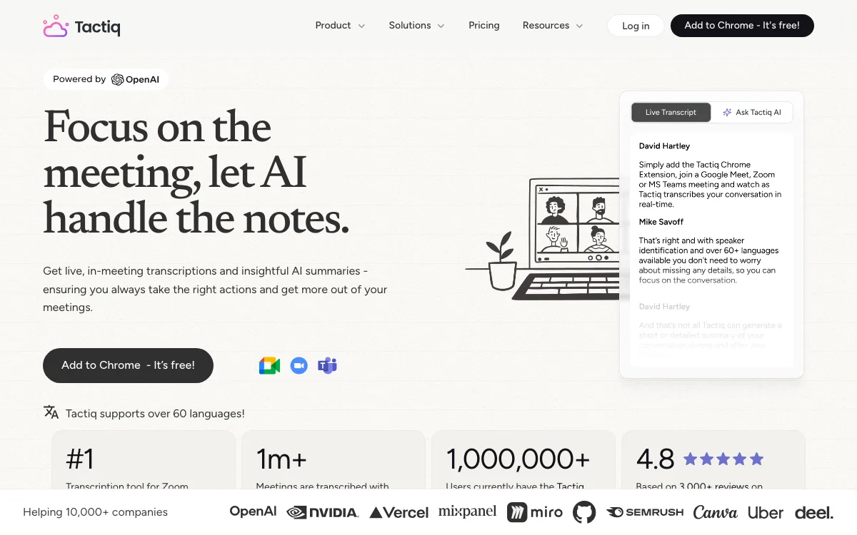 Tactiq homepage screenshot